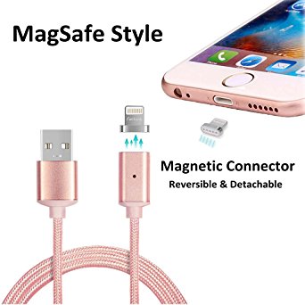 Fantany Reversible Magnetic Lightning Charging Cable Braided 2.4A Quick Charging and Data Sync Cord with LED Indicator USB Charger Adapter for Apple 8 Pin Lightning Port 3.3 Ft Rose Gold (like Pink)