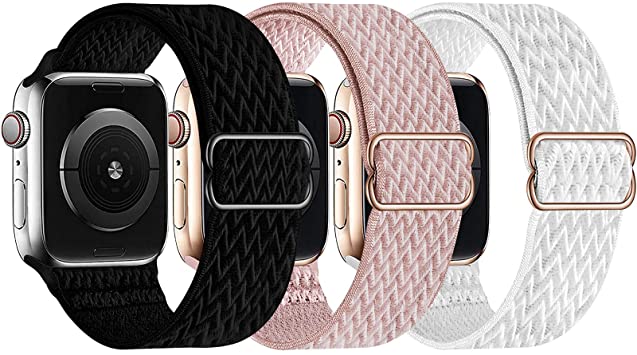 GBPOOT 3 Pack Stretchy Solo Loop Compatible with Apple Watch Bands 38mm 40mm 41mm 42mm 44mm 45mm,Adjustable Braided Sport Elastic Nylon Wristband for iWatch Series 7/6/SE/5/4/3/2/1