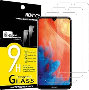 NEW'C 3 Piezas, Protector Pantalla para Huawei Y7 2019, Y7 Pro 2019, Y7 Prime 2019, Cristal templado Antiarañazos, Antihuellas, Sin Burbujas, Dureza 9H, 0.33 mm Ultra Transparente