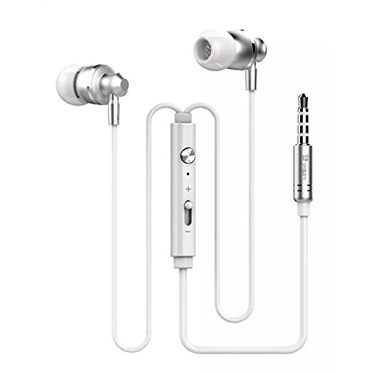 Headphones, In-Ear Earbuds Earphones Headset with Mic Stereo & Volume Control Noise Isolating Sport Headphone for Cellphones Tablets MP3 (Silver)