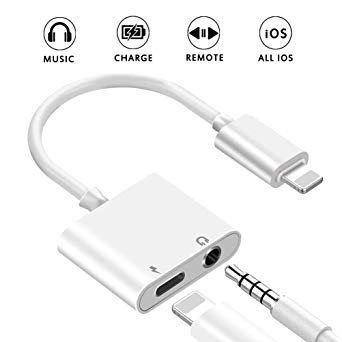 Headphone Jack Adapter for iPhone Xs/Xs Max/XR/8/8 Plus/7/7 Plus for iPhone Dongle 3.5 mm Aux Adapter 2 in 1 Earphone Splitter Adapter Charger Cables & Audio Connector Support All iOS Systems