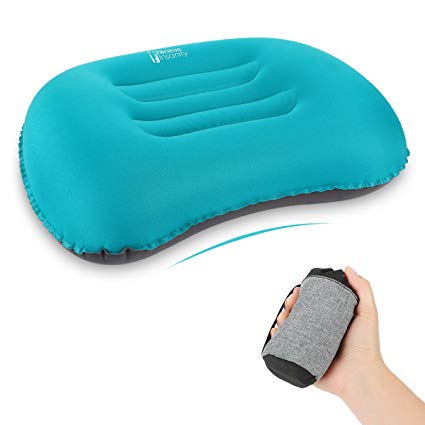 Fitness Insanity Ultralight Inflating Camping Pillow - Compressible, Compact, Inflatable, Comfortable, Ergonomic Travel Pillow for Neck & Lumbar Support while Camp, Backpacking