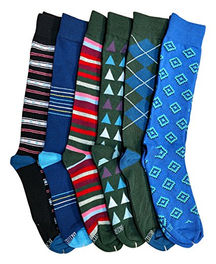 12 Pairs of COTTON Colorful Patterned Mens Dress Socks Pack, Colored Stripes Pattern Men Bulk Sock Fashion Designs