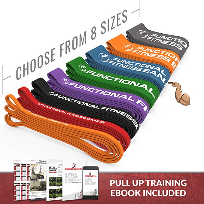 Pull Up Assistance Resistance Exercise Bands - by Functional Fitness | Loop Workout Bands for Stretching, Powerlifting