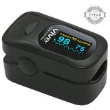 Finger Pulse Oximeter by Vive - Best SpO2 Device for Blood Oxygen Saturation Level Reading - Fingertip Oxygen Meter w Alarm and Pulse Rate Monitor - Travel Case and Lanyard Included - 2 Year Warranty