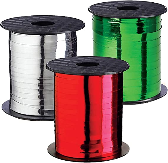 Curling Ribbon Christmas Holiday Gift Ribbons Xmas Set 3 Rolls Red Green Silver Curly Thin Metallic Holidays Gifts Wrapping & Decoration