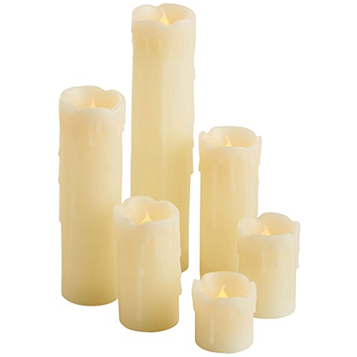 VonHaus Set of 6 Flameless Real Wax Electric LED Candles - Long Lasting, Battery Powered, Dripping Effect, Ivory Color