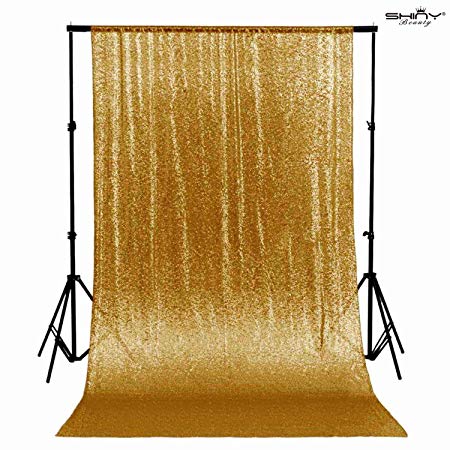 Backdrops 8FTx10FT Gold Shimmer Sequin Fabric Photography Backdrop Shiny Gold Shower Curtain Set -0728S