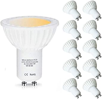 LAMPAOUS GU10 LED Bulbs Dimmable 5W Smart Light Bulb,50 Watt Equivalent,2700k to 6500k Daylight Color Adjustable,120V gu10 Adapter Night Light Wall Light,Remote Control Indoor Lighting,10 Bulbs Only