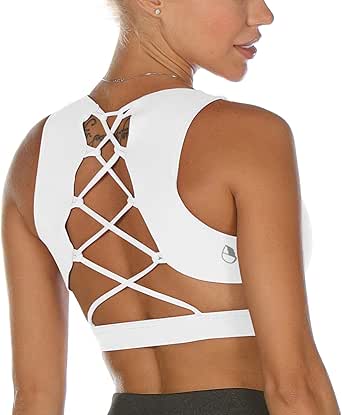 icyzone Damen Sport-BH Gepolstert Gekreuzt Rücken Sport Bra Ohne Bügel Fitness Yoga BH