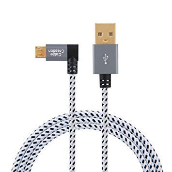 CableCreation 6.5Feet Left Angle Micro USB 2.0 Braided Cable, 90 Degree Vertical Left USB 2.0 A Male to Micro USB Male with Aluminium Case,2Meters, Space Gray