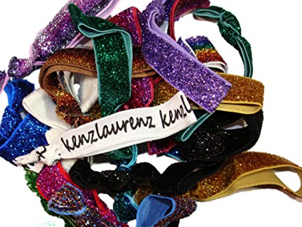 Hair Ties Ponytail Holders - 20 Pack "Shimmer and Glitter" No Crease Ouchless Elastic Styling Accessories Pony Tail Holder Ribbon Bands - By Kenz Laurenz