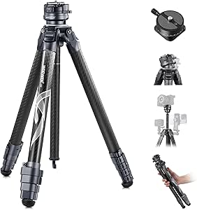 NEEWER LITETRIP LT32 62" Travel Tripod Carbon Fiber with ±15° Leveling Base, Detachable Center Axis, Fast Flip Buckle, 360° Pan Arca Type QR Plate Compatible with Peak Design Capture V3 (Former TP62)