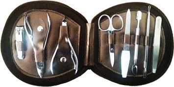 Manicure-Pedicur 8 Piece Stainless Steel kit set in Rexine Leather Bronze Case