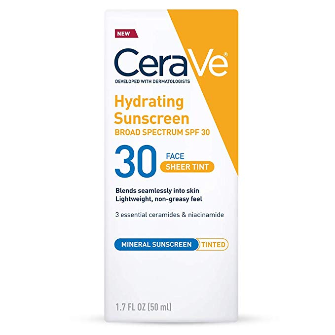 CeraVe Tinted Sunscreen with SPF 30 | Hydrating Mineral Sunscreen With Zinc Oxide & Titanium Dioxide | Sheer Tint for Healthy Glow | 1.7 Fluid Ounce