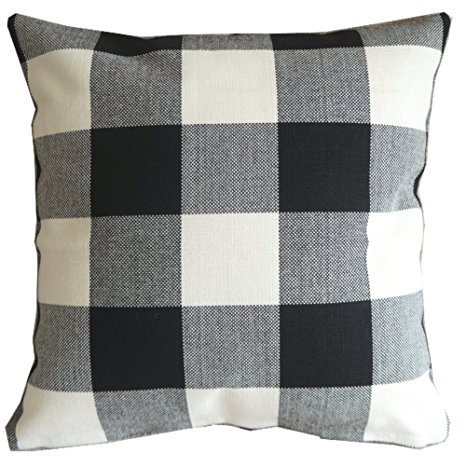 Black White Checkers Plaids Throw Pillow Case Sham Decor Cushion Covers Square 18x18 Inch Linen