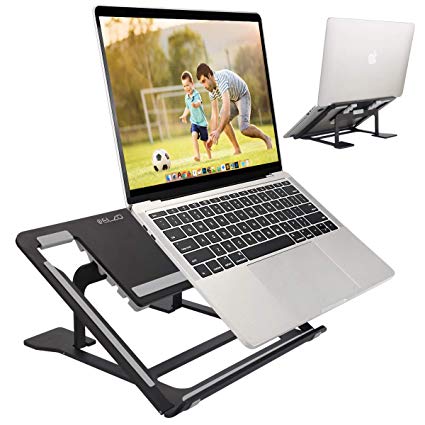 ELZO Adjustable Laptop Stand, Aluminum Laptop Riser, Ventilated Portable Ergonomic Desktop Holder Stand Compatible with Apple MacBook, Air, Pro, Dell, HP, Samsung, Lenovo, Laptops up to 17", Black