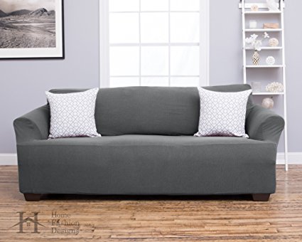 Amilio Collection Deluxe Strapless Slipcover. Form Fit, Slip Resistant, Stylish Furniture Shield / Protector Featuring Plush, Heavyweight Fabric. By Home Fashion Designs Brand. (Sofa, Gray)