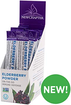 Elderberry Powder, New Chapter Elderberry Powder On The Go Sticks, 15 Servings, 64x Concentrated Black Elderberry   Organic Honey, Non-GMO, Kosher, Gluten Free