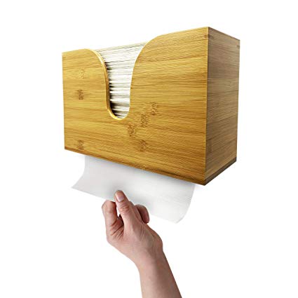 Essentially Yours Bamboo Paper Towel Dispenser, Paper Towel Holder Wall Mount & Countertop for Kitchen and Restroom Decor - Holds Multifold Paper Towel, C Fold, Z Fold, Trifold Hand Tissue Napkins.