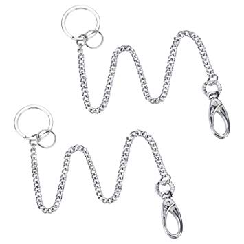 BOYOU 2 Pieces Long Keychain Long Chain Keyring Key Ring with Belt Clip, approx. 37.5 cm