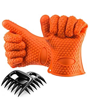 Silicone BBQ Gloves With Bear Claw Meat Shredder * Perfect for Shredding Smoked Meat & Pulled Pork * Heat Resistant up to 425F (Approx. 218C) * Dishwasher safe, FDA Approved And BPA Free * Includes A Bear Claw Meat Shredder