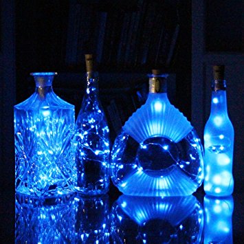 COSOON Set of 6 Wine Bottle Cork Lights Copper String Lights - 15LED 28Inch Wire String Lights for Bottle DIY, Wedding, Halloween, Christmas, Party Decor (Blue) T009