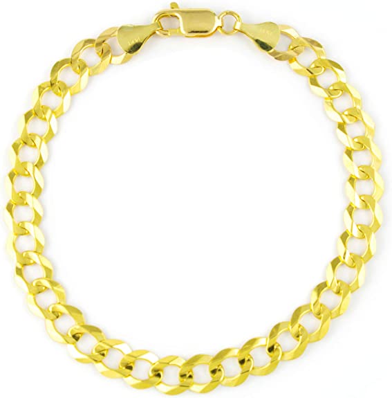 Nuragold 14k Yellow Gold 6.5mm Cuban Curb Link Chain Bracelet, Mens Womens Lobster Clasp 7" 7.5" 8" 8.5" 9"