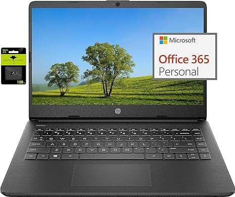 HP Newest 14" Ultral Light Laptop for Students and Business, Intel Quad-Core N4120, 16GB RAM, 192GB Storage(64GB eMMC 128GB Ghost Manta SD), 1 Year Office 365, Webcam, HDMI, WiFi, USB-A&C, Win 11