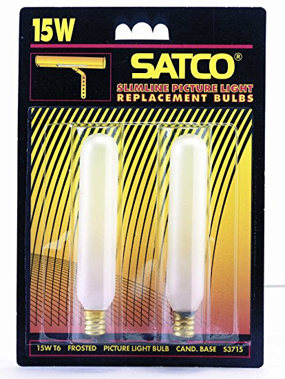 Satco S3715 120V Candelabra Base 15-Watt T6 Switchboard Bulb, Frosted