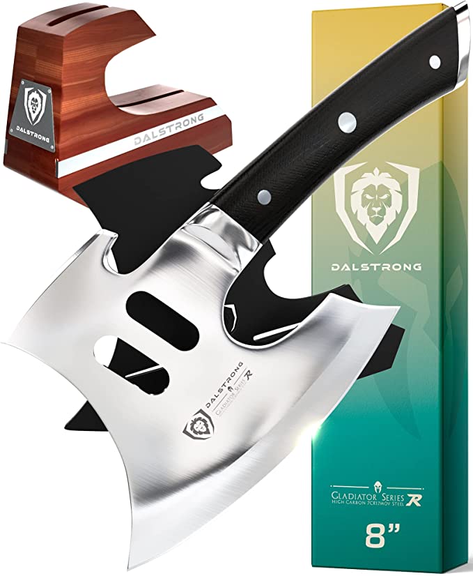 DALSTRONG Meat Chopper - 8" - Heavy-Duty Butcher Cleaver -"The Punisher" - Gladiator Series R - 7CR17MOV HC Steel - G10 Handle - w/Stand and Sheath - NSF Certified