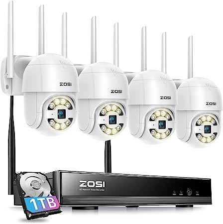 ZOSI C289 2K 8CH Wireless PTZ Security Camera System, 4 x 3MP WiFi Auto Track Camera Outdoor, Color Night Vision, 2-Way Talk, AI Human Vehicle Detection, Light & Siren Alarm, 1TB HDD for 24/7 Record