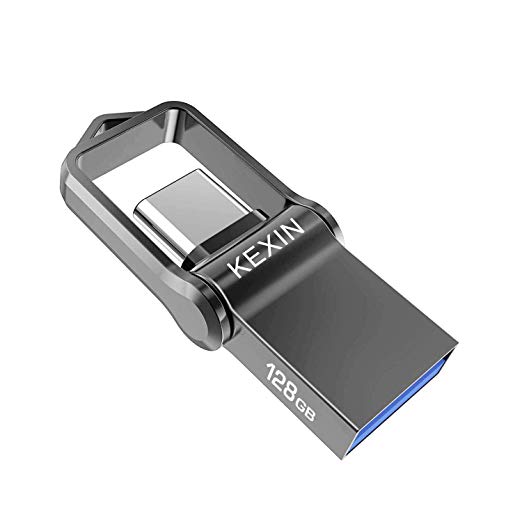 KEXIN 128GB USB 3.0 Type C USB Flash Drive Dual OTG USB C Memory Stick Waterproof High Speed Thumb Drive Mini USB Drive for Type C Smartphone, Tablet, Pixel, PC Black