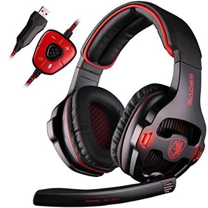 SADES SA903 USB 71 Surround Sound Stereo PC Gaming Headset Headphone with Microphone Volume-Control LED light Black