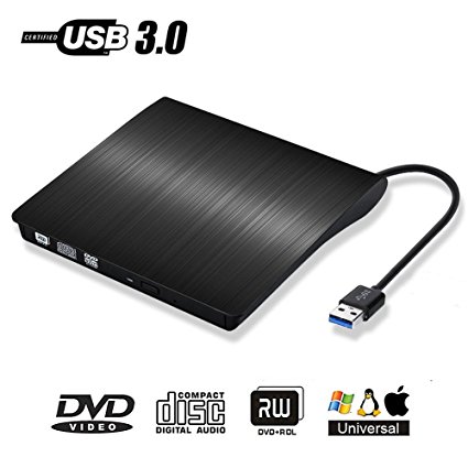 Portable External CD DVD Drive - PiAEK  USB 3.0 CD DVD Burner Writer Reader Player for Macbook Laptop/Desktops Win 7/8.1/10 and Linux OS