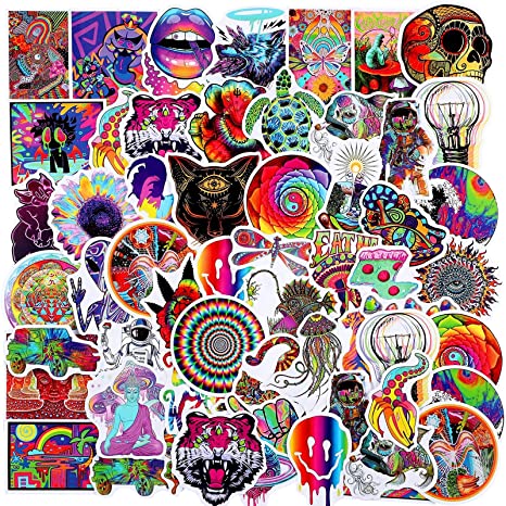 100 Pieces Psychedelic Stickers Cool Trippy Laptop Stickers Waterproof Vinyl Psychedelic Decorative Sticker Matte Dazzling Aesthetic Decals for Water Bottle Computer Luggage Refrigerator Laptop