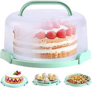 Cake Carrier with Lid and Handle, Ohuhu BPA-Free Cake Containers Cake Holder with 2 Handles - Plastic Cover Two Sided Base for Transport Pies Nuts Fruit - for 10 inch Cake