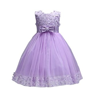Weileenice 1-14T Big/Little Girl Ball Gown Lace Christmas Party Dresses A-Line Flower Girls Dress With Bowknot For Wedding