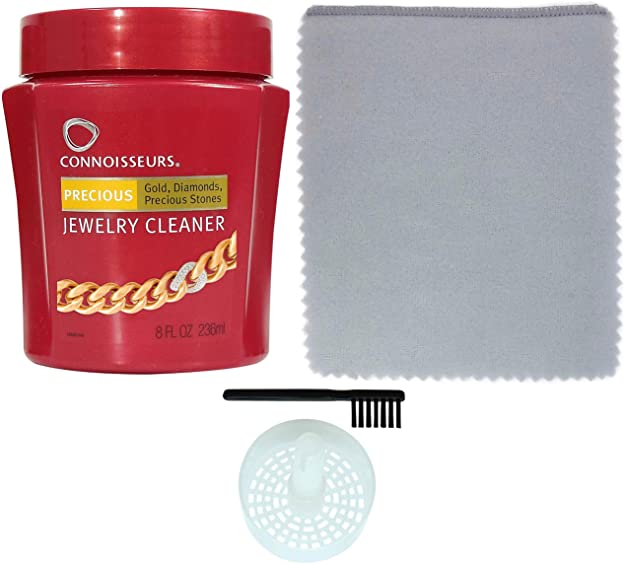 CONNOISSEURS Jewelry Cleaner, for Silver, Diamond, Platinum, Gold & Precious Stones with polishing Cloth, Brush & dip Tray - Tarnish Remover- Options 2 Combo Pack or 3 Combo Pack