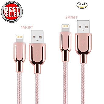IPhone Charger , 2Pack (1M/2M) Nylon Braided 8 Pin Lightning Cable, IPhone Charger Cord used for IPhone 7/7 Plus,IPhone 6/6S/6 Plus/6S Plus, IPhone 5/5S/5C/SE, IPad Mini 2 3 4 Air IPod IOS10 and More (PINK PACKED-2)