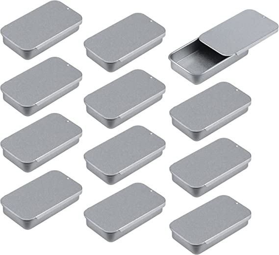 Antrader Metal Slide Top Tin Containers for Crafts & Candies & Jewelry & Pills Survival Kit,2.36"x 1.34"x 0.43",Pack of 12,Silver
