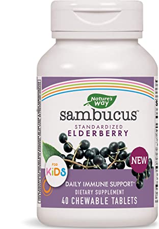 Nature’s Way Sambucus Elderberry Kids Chewable with Vitamin A, Vitamin C, Zinc, 40 Tablets