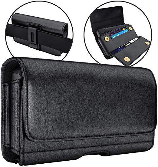 De-Bin iPhone 11, 11 Pro Max, iPhone Xs Max, XR, 7 Plus 8 Plus 6s Plus Holster, Leather Belt Case with Clip Cell Phone Pouch Belt Holder for iPhone 11/11 Pro Max (Fits Phone w/Otterbox Case on)