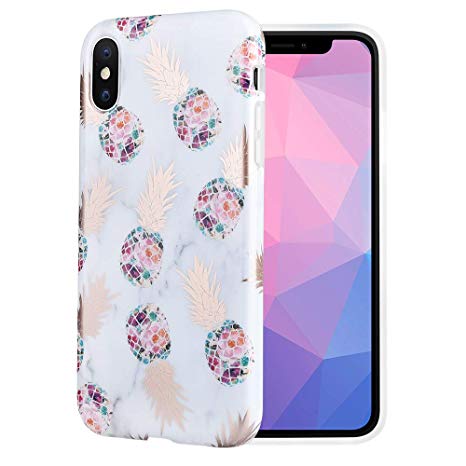 Caka Marble Case Compatible for iPhone Xs Max, Slim Girly Anti-Scratch Shock-Proof Luxury Fashion Cute Silicone Soft Rubber TPU Protective Case for iPhone Xs Max - (Pineapple)
