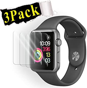 ERGDR Compatible Watch 38mm Tempered Glass Screen Protector (Series 3 2 1) [9H Hardness] [Anti-Fingerprint] [Bubble Free] [Only Covers The Flat Area] Compatible Apple 38mm [3-Pack]