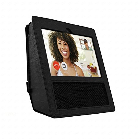 Amazon Echo Show case - DHZ Premium PU Leather Carrying Case with portable handle Sleeve Skins Anti-Skid Protective Cover Accessory for echo show,Black