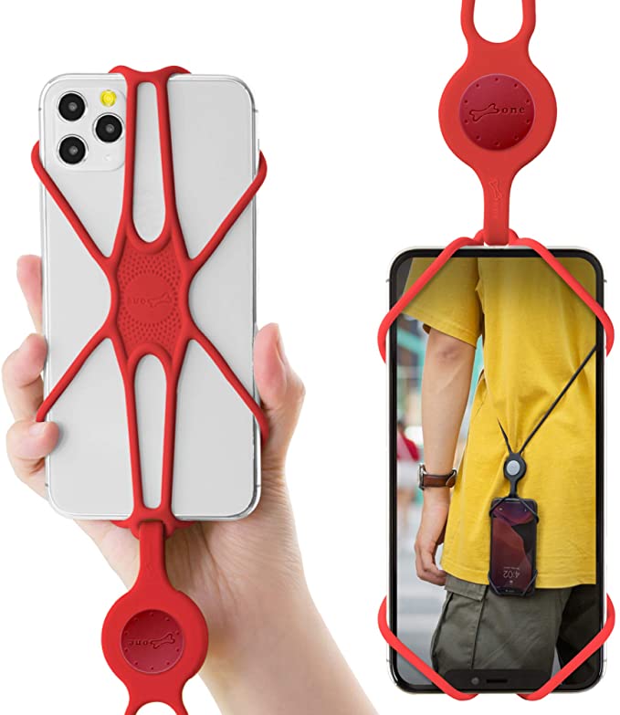 Bone Crossbody Lanyard Phone Tie 2nd, Universal Anti-Lost Crossbody Cell Phone Lanyard Case for iPhone 12 Mini 11 Pro Max, Galaxy S Pixel, Adjustable Smartphone Silicone Straps, Fits Most Phones from 4-6.7" (Red)