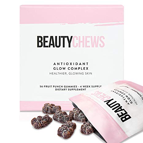 Beauty Chews Antioxidant Supplement Gummies for Anti-Aging | Astaxanthin and Vitamin E | Boosts Skin Collagen, Repairs Skin Damage and Dark Spots for a Healthy Glow | 4 On-The-Go Weekly Gummy Pouches