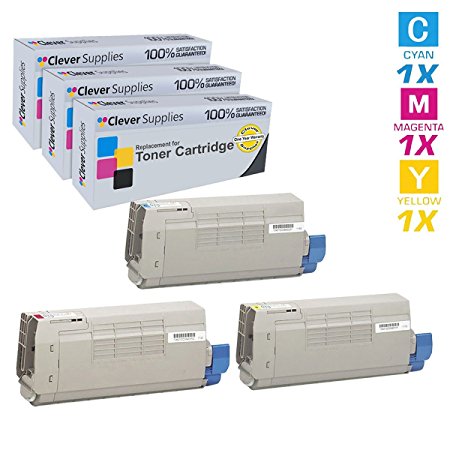 Clever Supplies Compatible Replacement Toner Cartridges 3 Color Set for Okidata C711 (44318603, 44318601, 44318602), Okidata C711, C711dtn, C711WT, C711dn, C711n, C711WT, Cyan, Magenta, Yellow