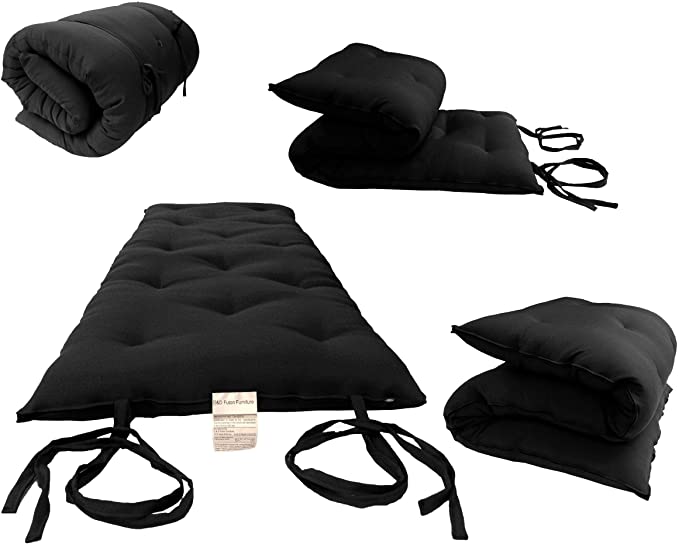 D&D Futon Furniture Cotton/Foam Floor Rolling Futon Mattresses, Yoga Meditation Mats, Black (Twin 3 x 39 x 80)